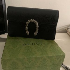 Gucci Dionysus leather super mini bag purse black and silver
